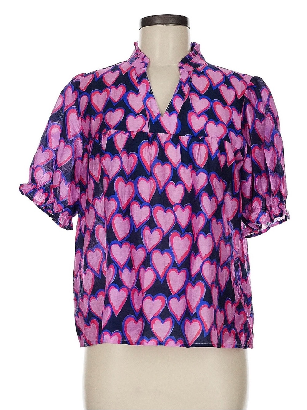 THML Pink Heart Print Puff Sleeve Blouse